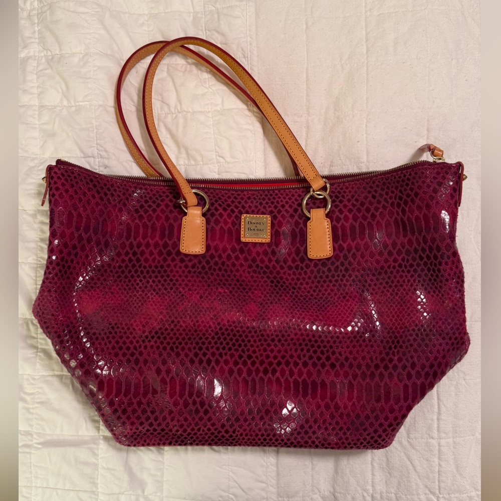 Dooney & Bourke Snake Embossed Burgundy/magenta Tote